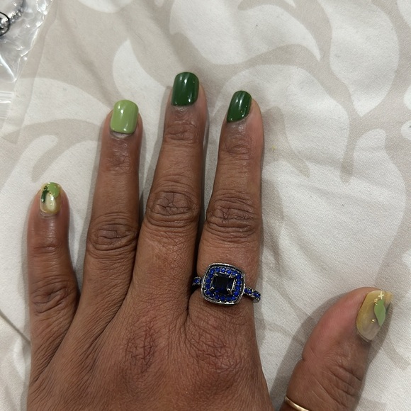 Princess Blue Square Zircon Black Ring Jewelry Gift Size 7 - Picture 8 of 8